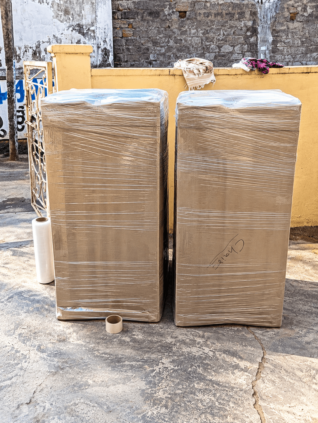 Wrapped fridge